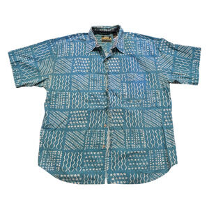 80's/90's AOP White Line-Patterned Dual Colored Button-Up Shirt